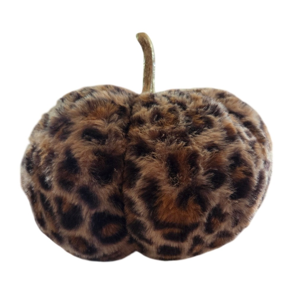 Rachel Zoe Pumpkin Decor OS Brown New Leopard Faux Fur Gold Stem Glam